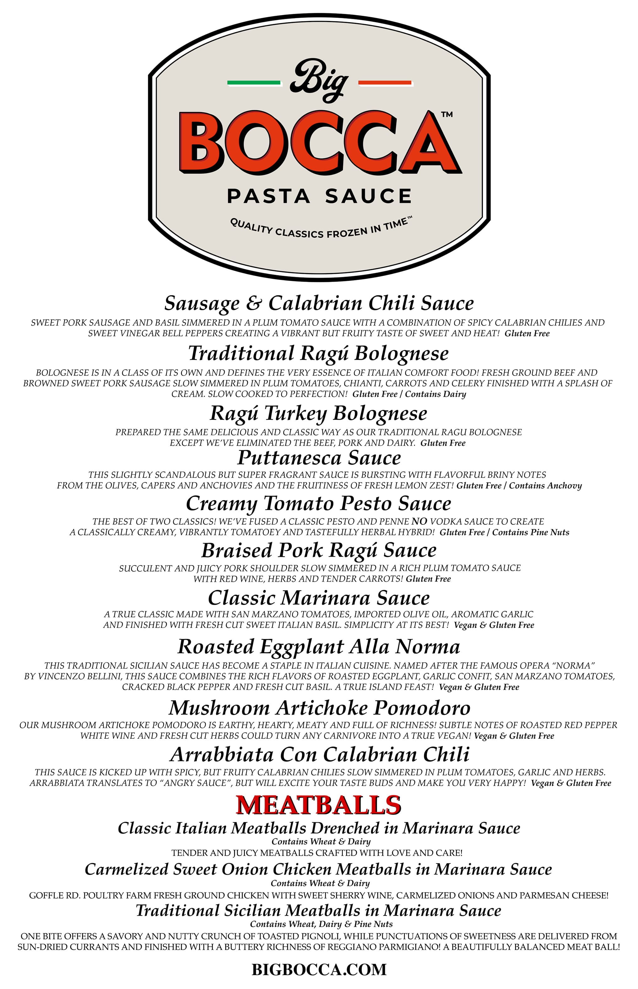 Sauce menu