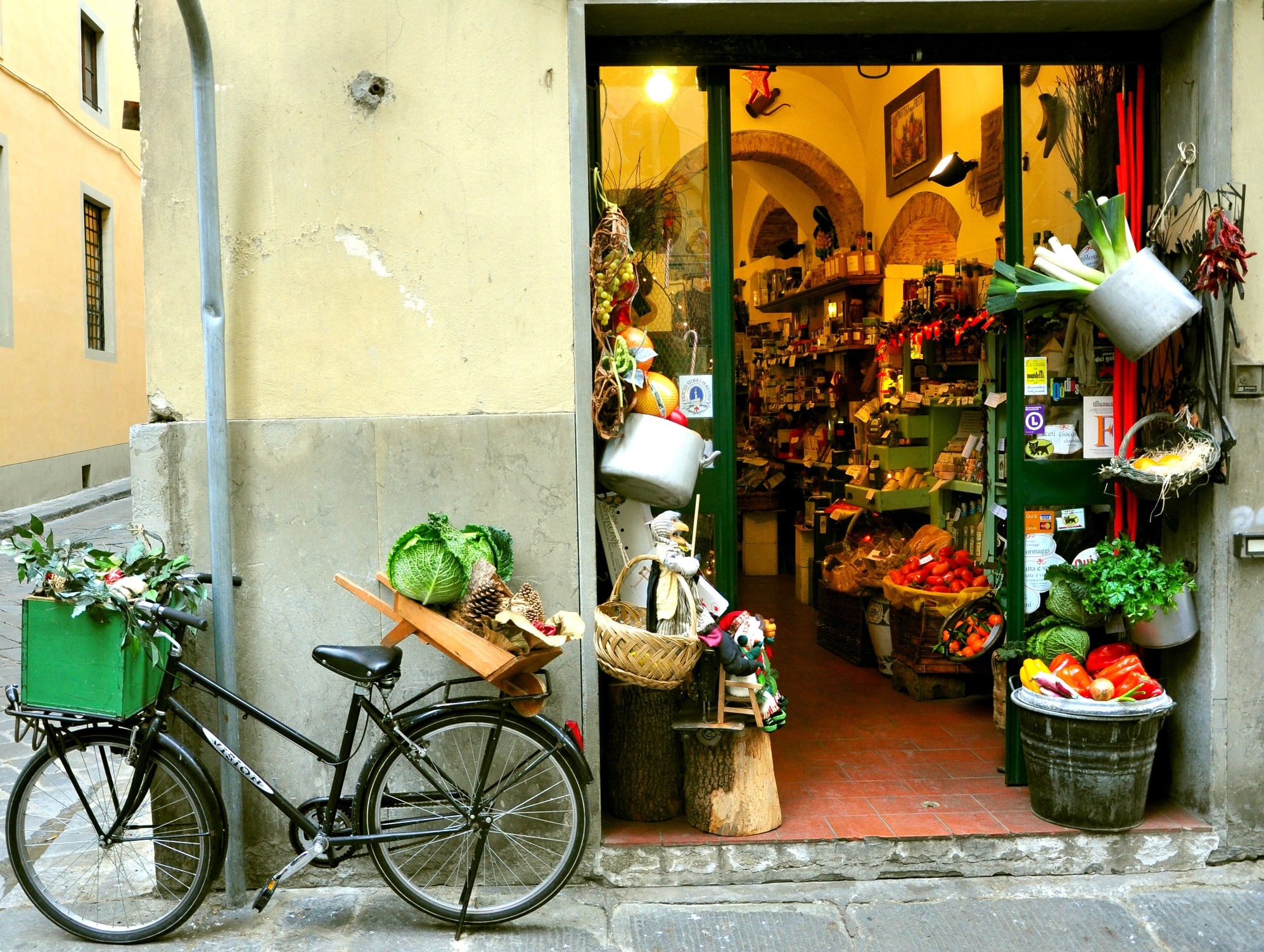 Italian ingredients in a storefront